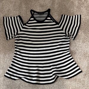 Ann Taylor Black and White Striped Cold Shoulder Blouse